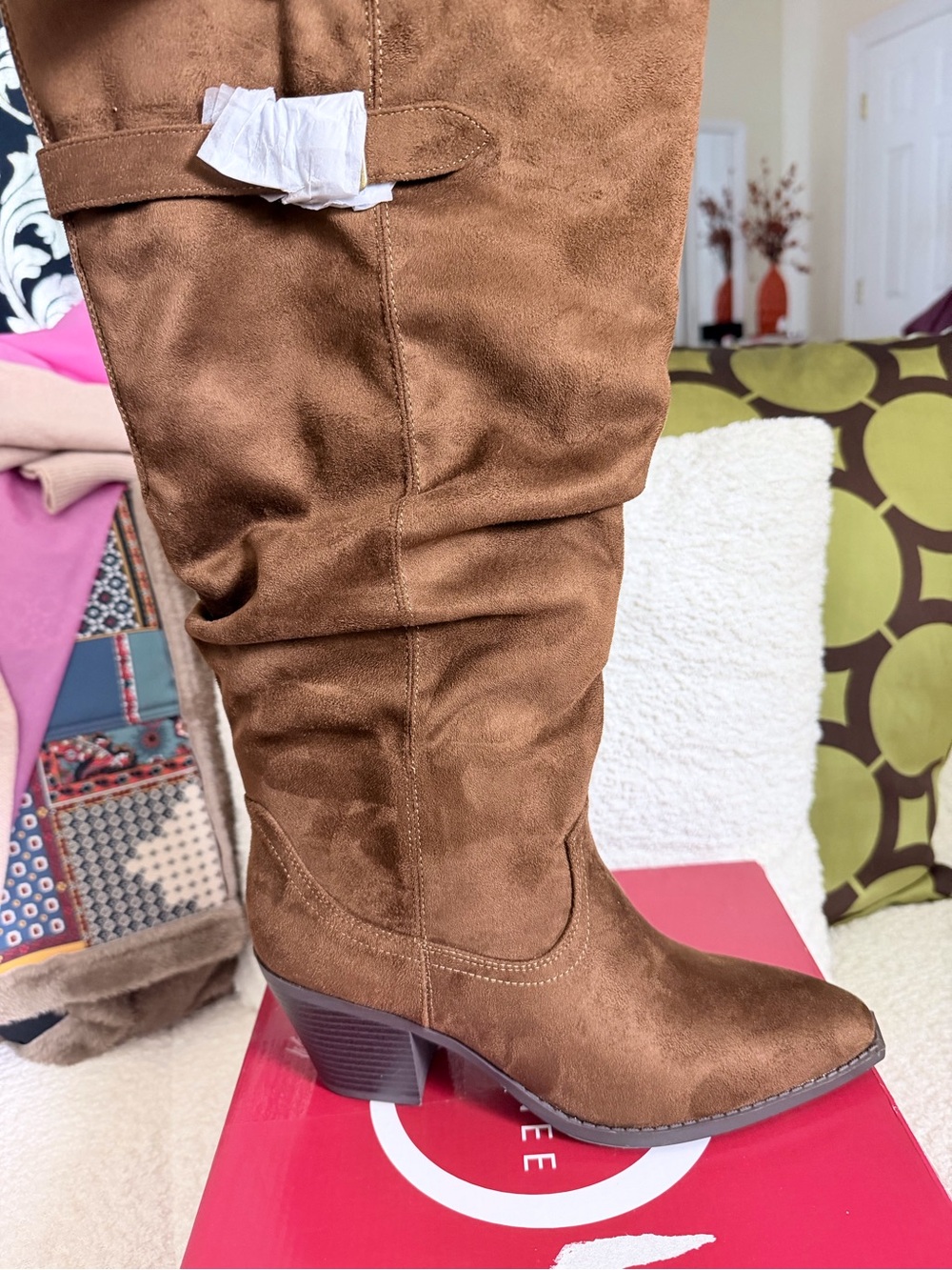 Women's Brown Suede Mid-Calf Heeled Boots